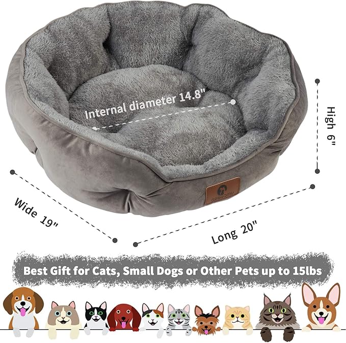 Asvin Small Dog Bed for Small Dogs, Cat Beds for Indoor Cats, Pet Bed for Puppy and Kitty, Extra Soft & Machine Washable with Anti-Slip & Water-Resistant Oxford Bottom, Grey