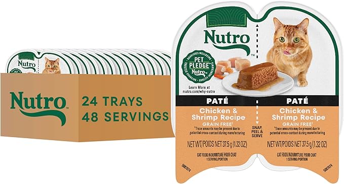 Nutro Perfect Portions Wet Cat Food Pate Chicken & Shrimp Recipe, Grain Free Wet Cat Food, 2.64 oz. Twin-Pack Trays (24 Count, Pack of 1)
