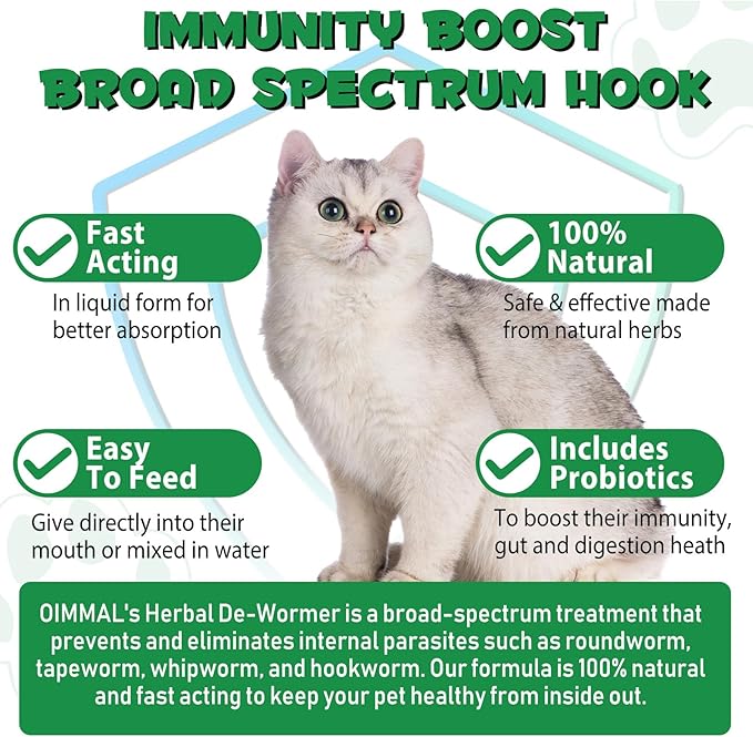 2Packs Specifically Formulated for Cats, Cats Natural Broad Spectrum Treatment Intestinal Defense with Probiotic,Herbal Cleanse, Digestive Support for All Cat Breeds, Gut Health, Puppy & Kitten