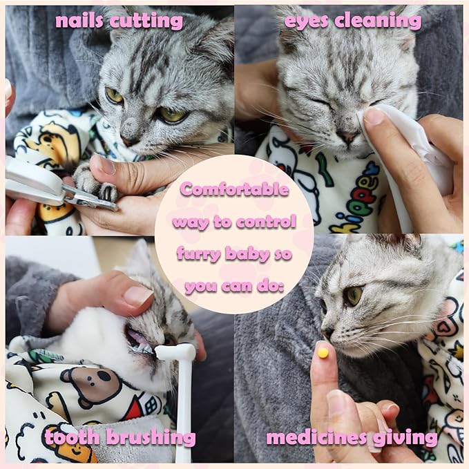 Cat Wrap for Cutting Nails Large Size 27.5in Self-Adhesive Cat Grooming Wrap Cat Nail Clipper Hammock Soft Cat Restraint Bag for Nail Clipping Cat Grooming Supplies(Under 13lbs)