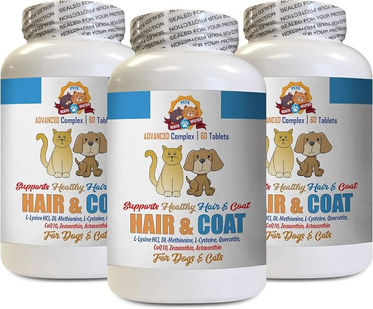 cat Dry Skin Relief - Pets Hair and Coat Boost - for Dogs and Cats - Supports Healthy Skin Hair Nails - cat Immune Support - 3 Bottles (180 Tablets)