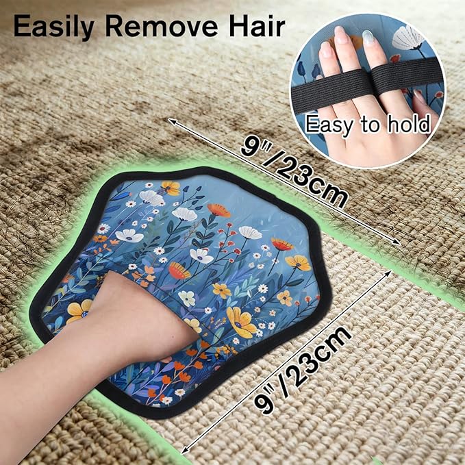 Reusable Pet Hair Removal Glove Wildflower Theme Magic Brush for Cat & Dog Hair Remover for Car, Sofa, Bedding, Clothes - 9x9 Mitt Washable