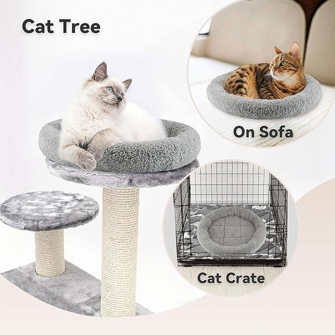 Round Cat Bed Washable Cat Donut Bed with Non-Slip Bottom Comfortable Soft Pet Bed for Indoor Cats/Gray （Diameter: 15.75"）