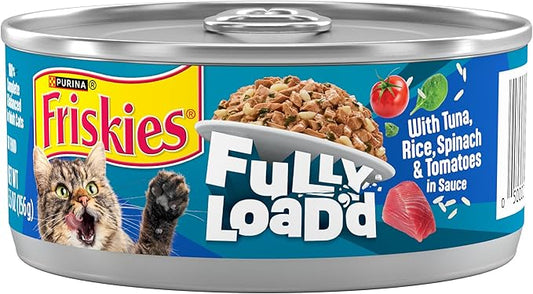 Purina Friskies Fully Load’d Wet Food for Cats with Tuna, Rice, Spinach and Tomatoes in Sauce - 5.5 Ounce (Pack of 24)