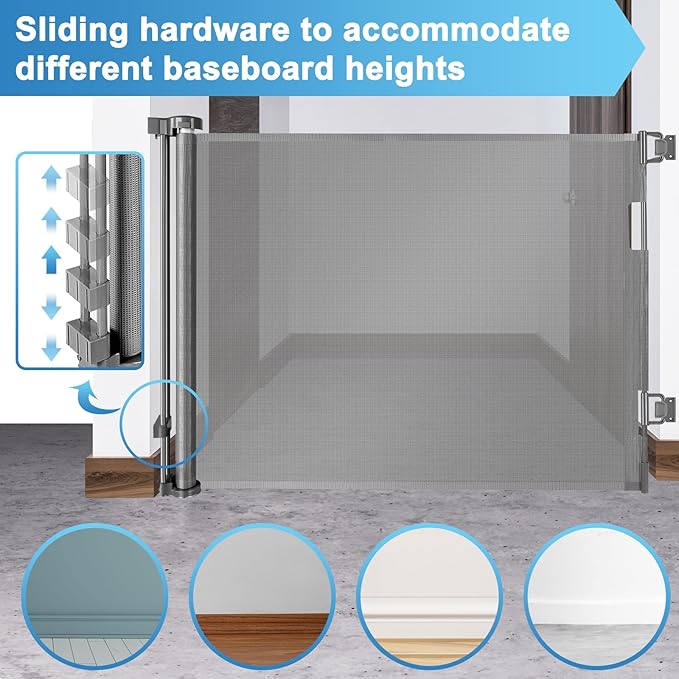 55 Inch Retractable Baby Gate for Stairs Retractable Dog Gates for Doorways Outdoor Baby Gates for Decks Indoor Dog Gates for The House Extra Wide Pet Gate Stair Gates for Kids or Pets Deck Gate Gray
