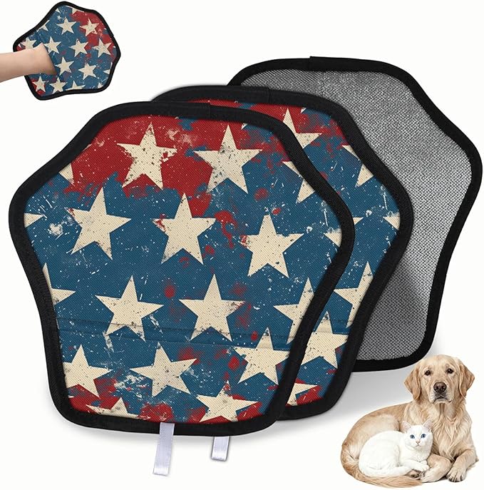 Stars Electrostatic Pet Hair Removal Glove for Cats & Dogs - Reusable Grooming Mitt for Couch, Carpet, Car Seat & Laundry - Large 9x9 Inch