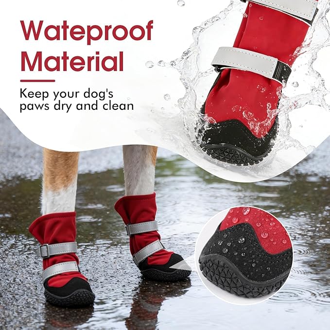 Dog Boots with Fleece Lining, Waterproof Dog Shoes for Medium and Large Dogs - Reflective, Non Slip, 2PCS Outdoor Snow Dogs Boots & Paw Protectors for Winter
