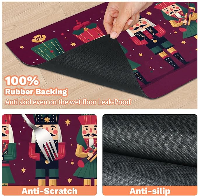 Nutcrackers Xmas Dog Food Mat for Floors Absorbent, Quick Dry Water Dispenser Mat for Food, Water, Pet Supplies 12" x 20", Merry Christmas