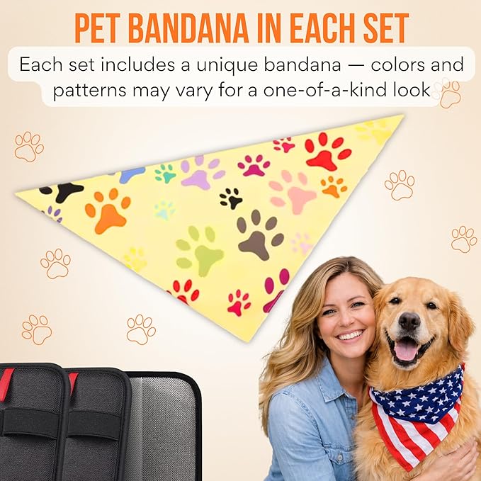 2PCS Upgraded Pet Hair Removal Glove & Pet Bandana; Electrostatic, Reusable Hair Removal for Dogs & Cats, Static Fur Remover Brush for Pet Hair from Clothes, and Carpet