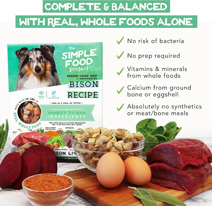 Simple Food Project The Freeze Dried Raw Dog Food Topper Featuring Organic Human Grade Ingredients [6 Pack Variety - 1oz Samples Bison, Duck, Lamb, Beef/Salmon, Duck/Trout, and Chicken/Turkey] …