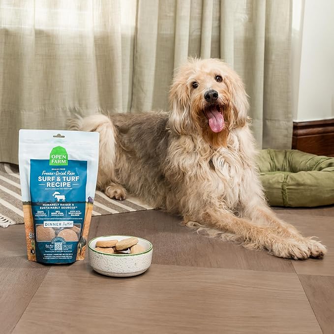Open Farm, Freeze Dried Raw Dog Food, Patties with 95% Meat, Organs & Bone, Complete Meal or Freeze Dried Dog Food Mixer, Chicken Recipe, 17.5oz Bag