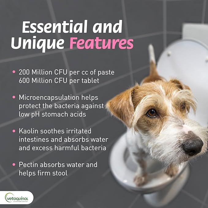 Vetoquinol Pro-Pectalin Chewable Tablets for Dogs & Cats, Helps Relieve Occasional Diarrhea, Situational Diarrhea Relief with Kaolin and Pectin, Contains Beneficial Probiotic Bacteria, 60ct