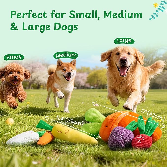 Nocciola Easter Plush Carrot Dog Toy Set – Spring Hide & Seek 5 Mini Carrots Inside a Large Plush Carrot with Squeaky & Crinkle Sounds for Small to Large Breed for Dogs