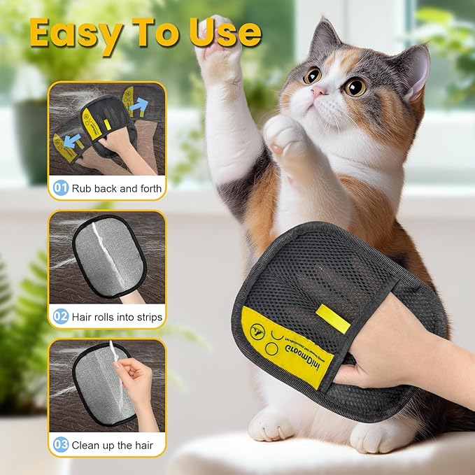 2 Pcs Pet Hair Removal Glove, Magic Brush Pet Hair Remover Electrostatic Pet Hair Remover Glove for Deshedding, Grooming, Cat Dog, Reusable & Washable (Black) degign for Sofa Car Seat Clothing