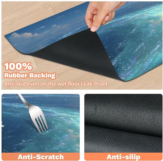 Ocean Dog Food Mat for Floors Absorbent, Quick Dry Water Dispenser Mat for Food, Water, Pet Supplies 12" x 20", Star Sea