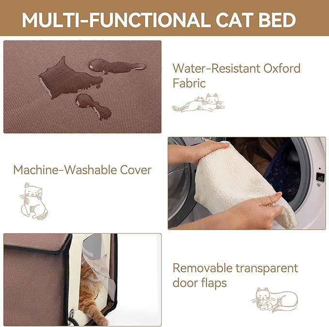ALL FOR PAWS Heated Cat House, Indoor Cats Home for Winter with Heated Pad, Cat Houses & Condos, Heater Cat Bed for Feral Kitty, Thermo Kitty Home