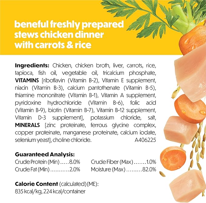 Purina Beneful Freshly Prepared Stews Chicken Dinner with Carrots and Rice Wet Dog Food in Dog Food Gravy - 9.5 oz Carton (Pack of 6)