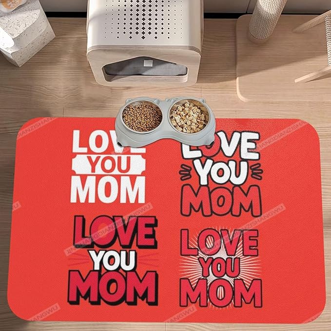 Dog Food Mats for Floors Absorbent Pet Cat Food Mat Happy Mother's Day Floral Gift for Mom is Non Slip Dogs Bowl Mats Water Dog Placemats Feeding Mat Pet Supplies 18X12In