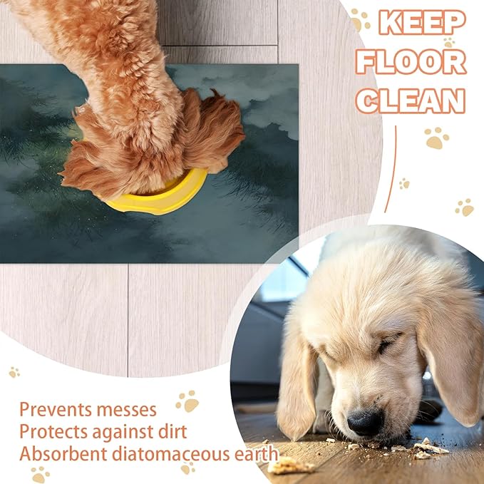 Sky Cloud Dog Food Mat for Floors Absorbent, Quick Dry Water Dispenser Mat for Food, Water, Pet Supplies 17" x 30", Grass