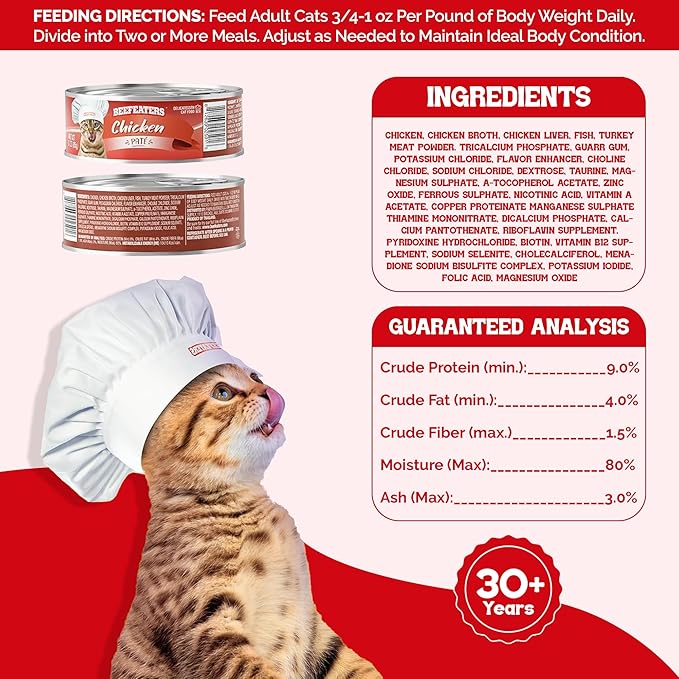 Beefeaters Chicken Pate Cat Treats Wet Cat Food 3oz (24-Pack) | Adult Wet Food with Taurine, Premium Catfood Wet Food, No Artificial Additives, Balanced Nutrition | Supports Immune System & Vision