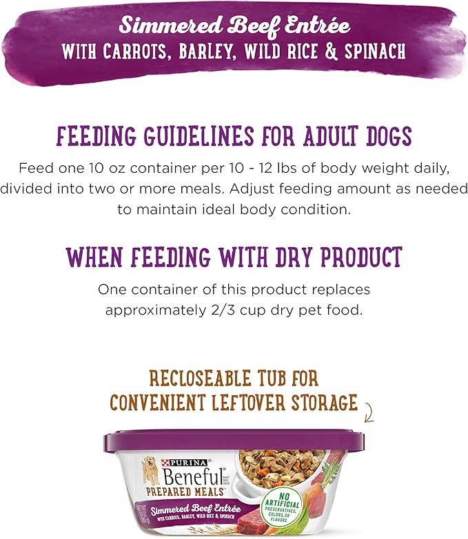 Beneful Purina Gravy Wet Dog Food, Prepared Meals Simmered Beef Entree - (8) 10 oz. Tubs (Pack of 2)