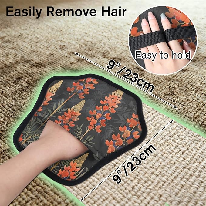 Wildflower Themed Electrostatic Pet Hair Removal Glove for Cats & Dogs - Reusable Grooming Mitt for Couch, Carpet, Car Seat & Laundry - Large 9x9 Inch