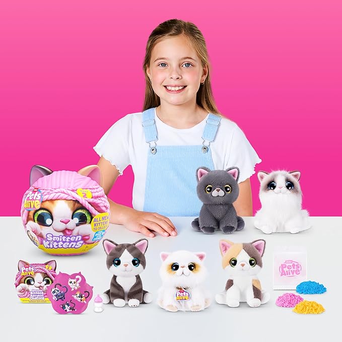 Pets Alive Smitten Kittens Series 2 (Calico Cat) by ZURU – Interactive Plush Cat Toy with 10 Sounds, Surprise Unboxing, Soft Collectible Pet for Ages 3+