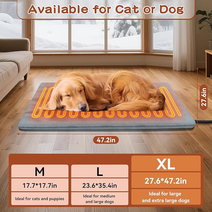 Large Pet Heating Pads for Dogs & Cats Outdoor, 47.2*27.6inches Dog Cat Heating Pad Bed Outdoor Waterprooof, Warming Heated Cat Dog Bed Blanket Outside, Heated Pet Mat, Gifts for Cats Dogs in Winter