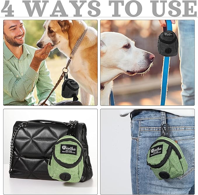 Talltalk 2 Pieces Dog Treat Pouch Pet Dog Poop Holder Dispenser Outdoor Carrier Waste Zipper Pouch with Metal Button for Most Leash (Green, Black)