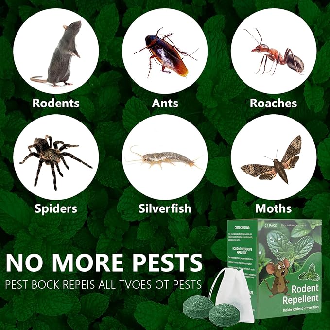 Mouse Rodent Repellent, 48 Pack Peppermint Lemon Oil Mice Repellent for Squirrel Rats Spider Pests, Natural Deterrent for Kitchen, Warehouse, Car, Indoor, Outdoor Safe for Pets & Family