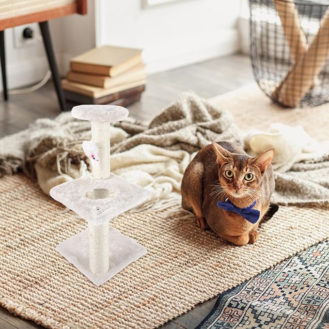 Beaupretty Vertical Cat Scratching Post with Sisal Rope and Mouse 3-Layer Multi-Level Cat Climber and Activity Tree