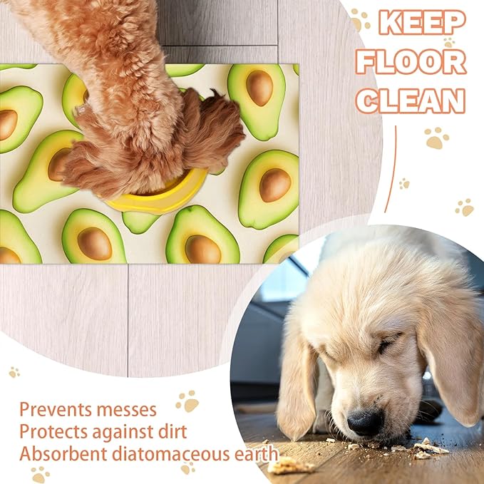 Avocado Dog Food Mat for Floors Absorbent Dog Bowl Mat for Food and Water Dispenser Quick Dry Cat Food Placemat Pet Supplies 16" x 24", Green Fruits