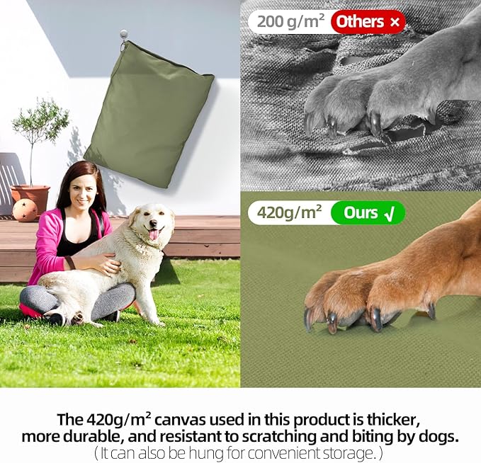 Sytopia 47 Inch Canvas Outdoor Dog Bed for XXL Dogs, Waterproof Washable Removable Cover, Indoor Patio Pet Pad for Crate, Green