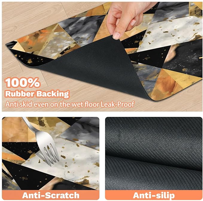 Marble Dog Food Mat for Floors Absorbent, Quick Dry Water Dispenser Mat for Food, Water, Pet Supplies 12" x 20", Black Gold Abstract