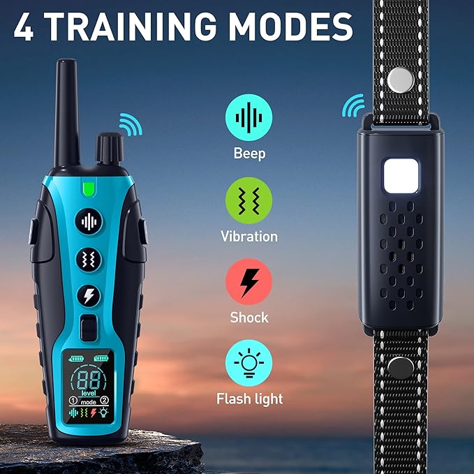 Dog Shock Collar - 4000FT Dog Training Collar with Remote Waterproof e Collar with Flashing Light, Adjustable Pitch Beep(1-8), Vibration(1-16), Safe Shock(1-99), and Keypad Lock