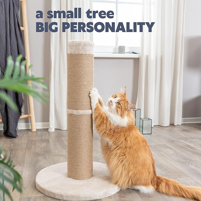 TRIXIE Rue Cat Scratching Post 31.5 Inch - Cat Scratcher with Soft Fabric Covering Base and Durable Sisal Rope - for Large Cats - in Beige