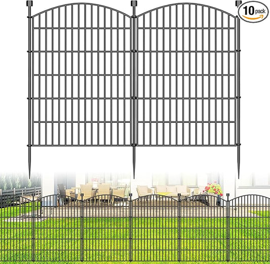 10 Panels No Dig Decorative Garden Fence - 40 in (H) x 23.6 ft (L), Dog Fence Outdoor for Yard，Rustproof Metal Animal Barrier Ground Stakes Fencing for Garden, Patio, Flower Bed