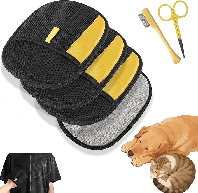 Pet Hair Removal Gloves, Pet Hair Remover Electrostatic Gloves, Reusable Static Grooming Mitt for Dogs & Cats On Couch, Carpet, Car Seats (3Pcs-A)