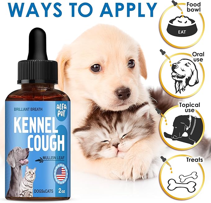 Kennel Cough Medicine for Dogs & Cats – Natural Supplement for Dog Allergy Relief – Cat Cold Medicine for Respiratory Support – Congestion and Sneezing Relief for All Pet Breeds – 2 Oz