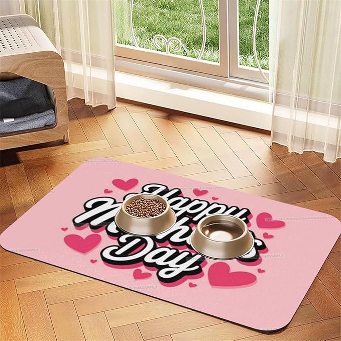 Pet Feeding Mat Absorbent Dog Mat for Food and Water Bowl Dog Accessories Happy Mother's Day Floral Gift for Mom Gv Pet Supplies Dogs Quick Dry Cat Water Dispenser Mats 24x16In