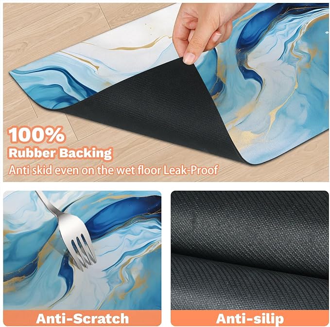 Blue Marble Dog Food Mat for Floors Absorbent, Quick Dry Water Dispenser Mat for Food, Water, Pet Supplies 16" x 24", Abstract