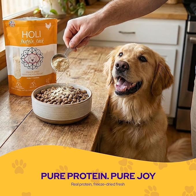HOLI Freeze Dried Chicken Dog Food Topper - Single Ingredient, Human-Grade Lean Chicken Breast - Dog Food Flavor Enhancer for Picky Dogs – 100% All Natural - 7oz