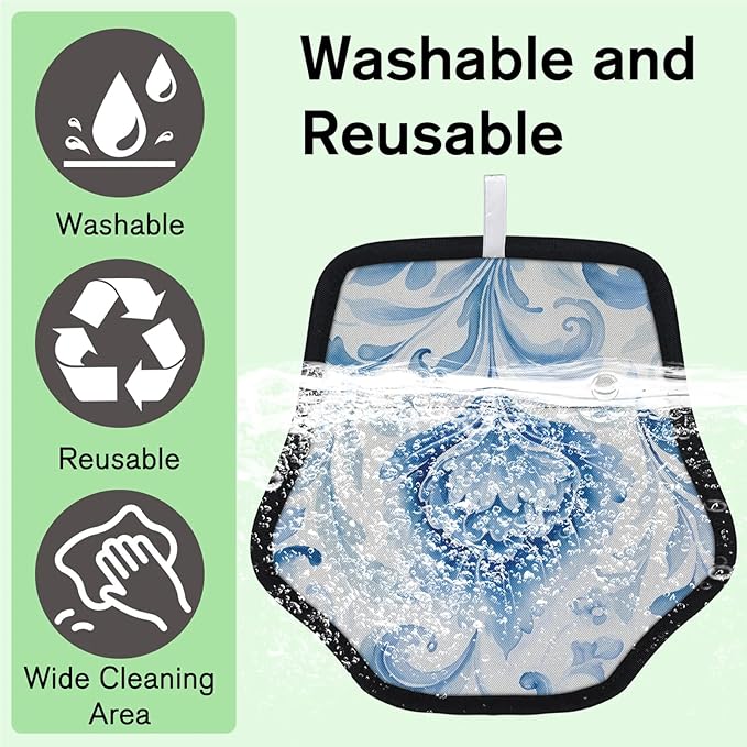 Reusable Pet Hair Removal Glove Blue Floral Watercolor Magic Brush for Cat & Dog Hair Remover for Car, Sofa, Bedding, Clothes - 9x9 Mitt Washable