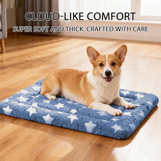 Dog Bed Mat - Dog Crate Pad - Reversible Mat for Pet Comfort - Soft Bed Crate Pads with Dual-Sided Design for All Seasons(Dark Blue Stars, 24" L*18" W*1.5" Th)