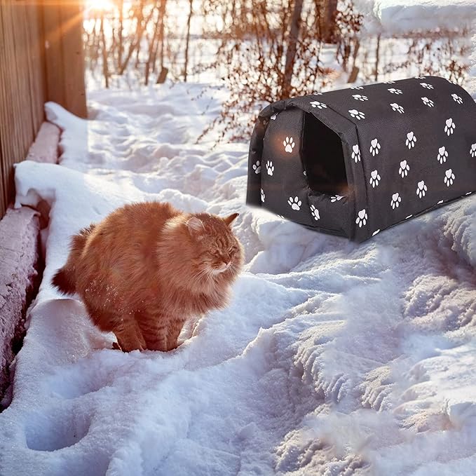 Outdoor Feral Cat House Winter, Weatherproof Waterproof Rainproof Foldable Cotton Filled Thicken Stray Feral Cats Dogs Tent Shelter Home Keep Warm Outdoor Indoor Garden (Large - 3 Cats)