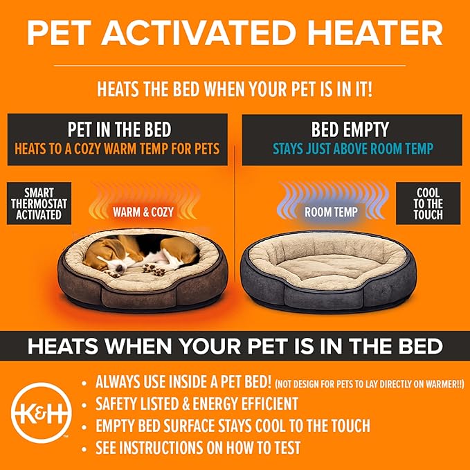 K&H Pet Products Pet Bed Warmer, Turn Any Pet Bed Into a Heated Cat or Dog Bed, Waterproof Indoor Heated Warming Pad Insert, Automatic Temperature, Safety Listed - Large 24.5 X 11.75in Gray