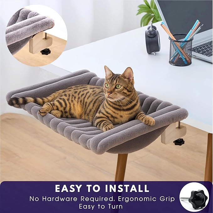 Cat Desk Hammock | Cat Desk Bed & Perch – Hanging Cats Hammock, Original Pest Bed for Large Cats, Secure No-Drill Attachment, Sturdy Holds Up to 40 lbs, Space-Saving Furniture