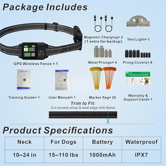 GPS Wireless Electric Dog Fence – Circular Wireless Dog Fence System for Dogs with Early Warning Beep & Auto-Protection, Quick-Charge Collar, 6561ft Range, Waterproof, 3 Modes, No App,Outdoor Use Only