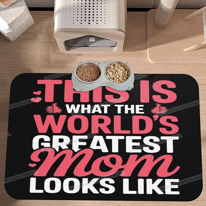 Dog Food Mat Happy Mother's Day Floral Gift for Mom Ln Absorbent Water Bowl Mats Cat Pet Feeding Placemats 18X12In