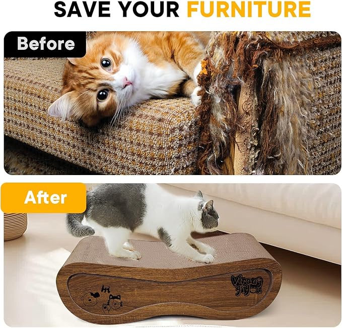 2 in 1 Cat Scratcher Bed, Cat Scratching Board, Cats Scratcher Set, Scratch-Resistant Cat Scratching Post Large (27.5L X 9H in.) and Small (24.5L X 6H in.), Corrugated Cardboard